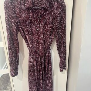 DKNYC Long Sleeve Burgundy Patterned Dress